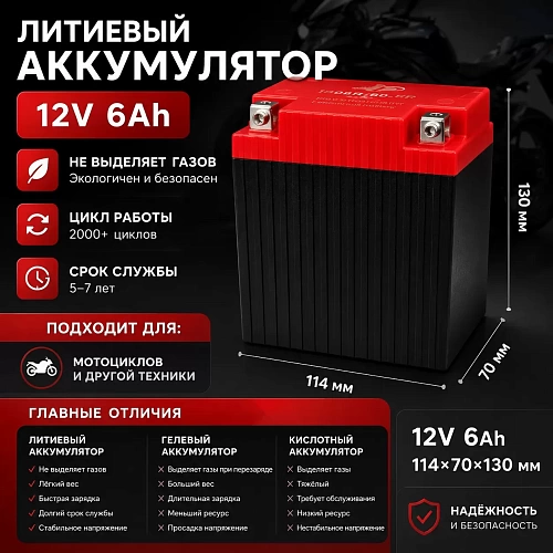 Литиевый аккумулятор 12V 6Ah (lifepo4)(высокий)