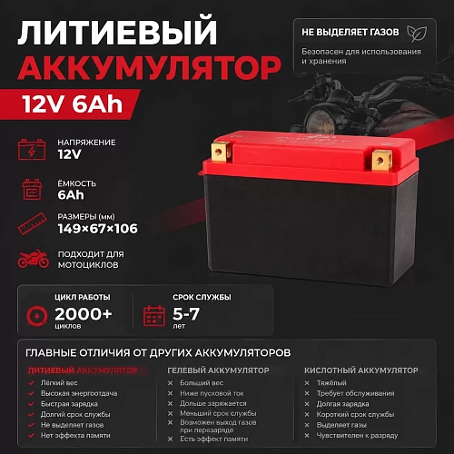 Литиевый аккумулятор 12V 6Ah (lifepo4)(низкий)